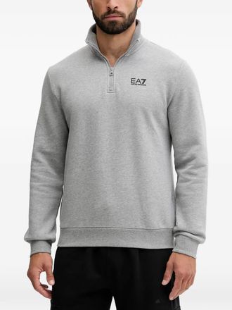 Emporio Armani zip-up logo-detail sweatshirt - men - Cotton/Polyester - S - Grey