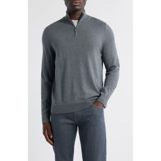 Nordstrom Washable Italian Merino Wool Quarter Zip Sweater in Grey Turbulence Heather at Nordstrom, Size Medium
