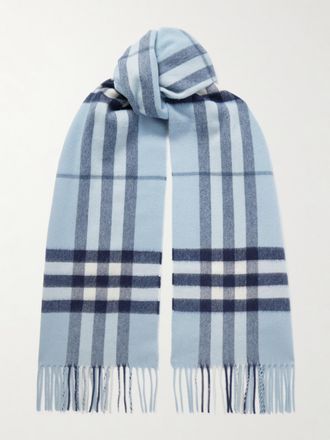Burberry Sciarpa In Cashmere A Quadri Con Frange - Blu