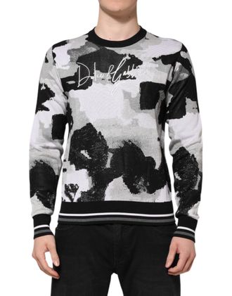 Dolce & Gabbana Multicolor Silk Camouflage Pullover Mens Sweater
