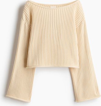 H&M Gerippter Pullover mit U-Boot-Ausschnitt - White