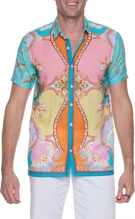 Ranee’s Printed Linen & Cotton Shirt in Blue/Green Multi at Nordstrom Rack, Size X-Large