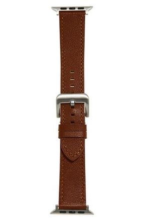Nordstrom Rack Leather Apple Watch Watchband in Cognac- Silver at Nordstrom Rack