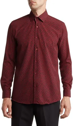 Azaro Uomo Slim Fit Wrinkle Resistant Performance Stretch Button-Up Shirt in Burgundy at Nordstrom Rack, Size Medium