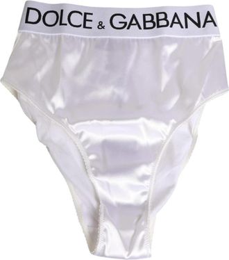 Dolce & Gabbana Witte Satijnen High-Waist Brief Logo Ondergoed - Dames - Onderbroek - Wit - S - Satijn - Ondergoed