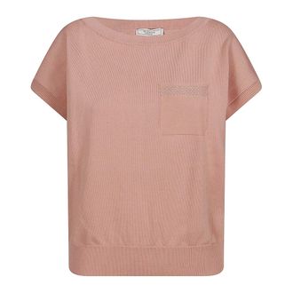 PESERICO Peserico, Round-neck Knitwear, female, Pink, Size: XL Boat-neck Knit Top