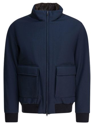 Herno Melange-Effect Bomber Jacket Jackets And Coats Blu-Uomo