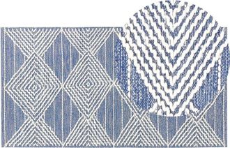 Beliani Beliani - Handwoven Wool Rug Geometric Pattern 140 x 200 cm Light Beige and Blue Datca