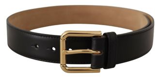 Dolce & Gabbana Womens Leather Belt Black Gold Buckle - One Size