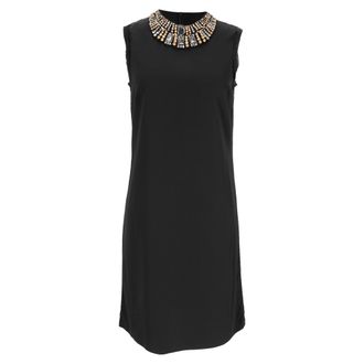 Lanvin Lanvin mini-jurk met kristallen kralen en slabbetje in zwarte viscose