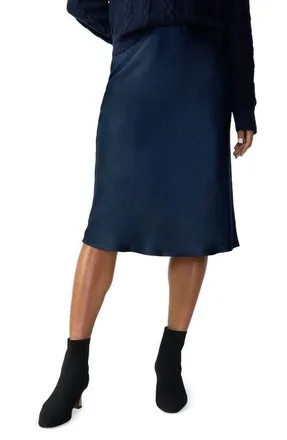 Sanctuary Everyday Satin Midi Skirt in Navy Refle at Nordstrom, Size Large