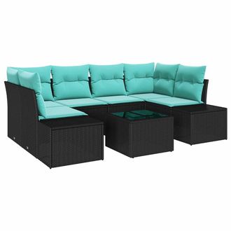 vidaXL Conjunto De Sof&aacute; De Jard&iacute;n 7 Uds. Negro Rat&aacute;n Sint&eacute;tico Vidaxl