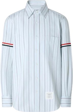 Thom Browne Gestreept Armband Katoenen Shirt - Heren - Casual Overhemden - Blauw - L - Katoen - Overhemden