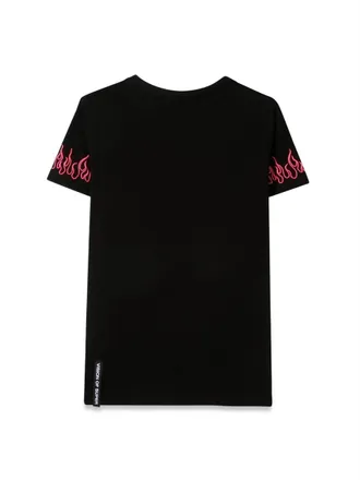 Vision Of Super Embroidered Fuchsia Flame T-Shirt - Black
