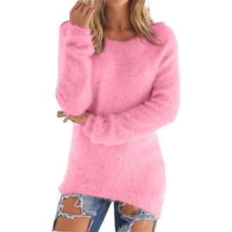 Generic Womens Outdoor Fleece Jackets,Sweaters for Women UK Solid Color Long Sleeve Fleece Sweatshirts Casual Winter Crew Neck Warm Jumpers Ladies Tunic Tops 