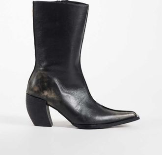 Asos Renzo stivali western premium in pelle nera invecchiata-Nero
