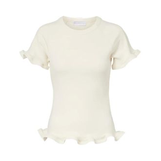 Stella McCartney Stella McCartney, T-Shirts, female, White, Size: S Frilled Hem Rib T-Shirt