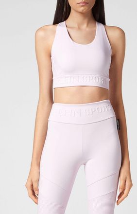 Plein Sport Top cropped sportivo in jersey con spalline sottili