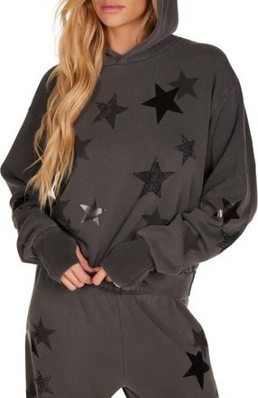Lauren Moshi Lainey Black Crystal Multi Stars Hoodie in Pigment Black at Nordstrom, Size X-Large
