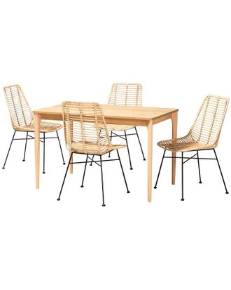 Baxton Studio Manhattan Modern Bohemian Rattan 5Pc Dining Set