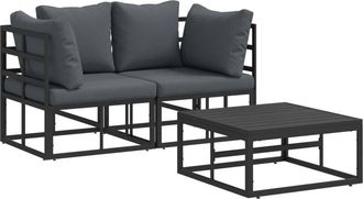 vidaXL Garden Sofa Set with Cushion 3 pcs Black Aluminium vidaXL