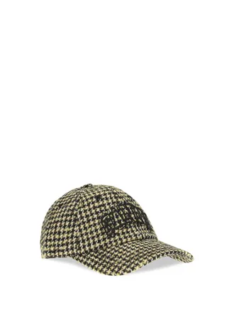Ganni B3020269 Woollen Check Baseball Cap - Yellow