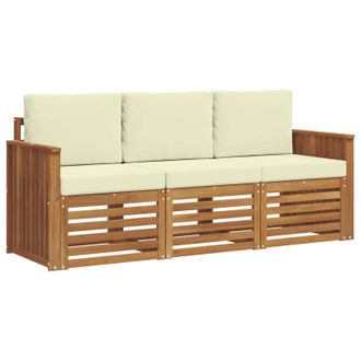 vidaXL Juegos De Sof&aacute;s 3 Pcs Natural Y Crema Madera De Acacia S&oacute;lida Vidaxl
