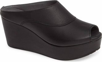 Chocolat Blu Womens Wind Platform Wedge Mules In Black Leather