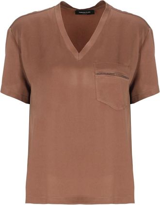 Fabiana Filippi T-shirt met V-hals - Dames - T-shirts - Bruin - M - Tops