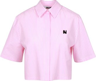Msgm Gestreepte Cropped Shirt - Dames - Overhemden - Roze - S - Katoen - Overhemden