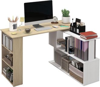 HOMCOM Homcom - Escritorio Esquinero Giratorio Escritorio En L Con Estanter&iacute;a Mesa De Escritorio Con Estantes Para Oficina Estudio 120x110x74,5 Cm Natural Y 