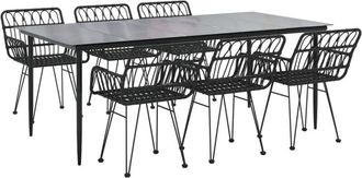 vidaXL 7 Piece Garden Dining Set Black Poly Rattan Vidaxl