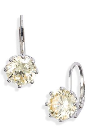 Nordstrom Round Cubic Zirconia Lever Back Earrings in Yellow- Platinum Plated at Nordstrom