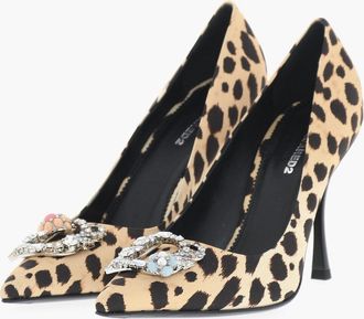 Dsquared2 Animal-Print Pumps with Rhinestone-Embellished Monogram 10cm Heel Dsquared2