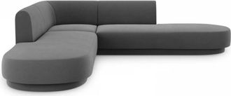 BLOOMINGLOFT Modernes 5-Sitzer Design Ecksofa mit Ottomane Miley - mit Samtbezug Dunkelgrau