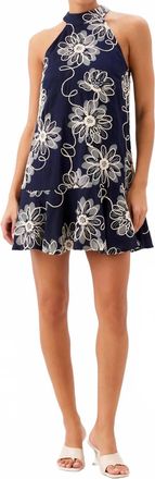 Fifteen Twenty Womens Brenda Embroidered Ruffle Hem Dress In Navy