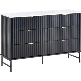 Beliani 6 Drawer Chest GLASTONBURY Marble/ Black