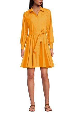 Lands End Poplin Button Front Dress with Godets in Sweet Mango at Nordstrom, Size X-Large