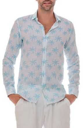 Ranee&rsquo;s Cross Palm Linen Button-Up Shirt in White Blue at Nordstrom Rack, Size Xx-Large