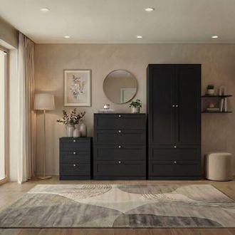 Home Discount Vida Designs Altino 3Pc Bedroom Set(3Dr Bedside, 4Dr Chest, Wardrobe) in Black