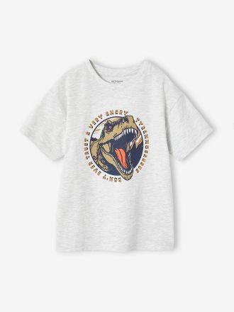 Vertbaudet Jungen T-Shirt mit Dino, Recycling-Baumwolle wei&szlig; meliert