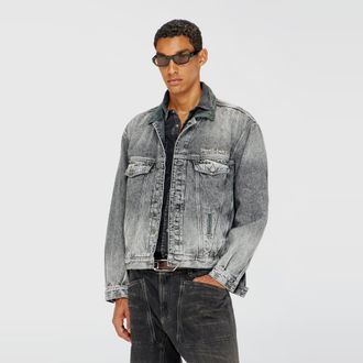 Diesel Denim trucker jacket with tonal leather trims - Denim Jackets - Unisex - Grey