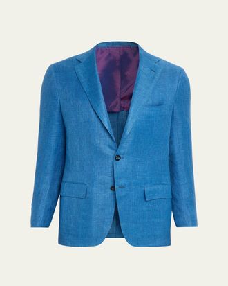 Kiton Mens Linen, Cashmere and Silk Herringbone Sport Coat