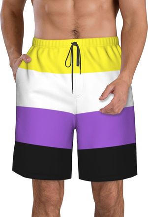 AOOEDM Non-Binary Flag Mens Swimming Shorts Quick Dry Beach Trunks Swimwear with Mesh Lining