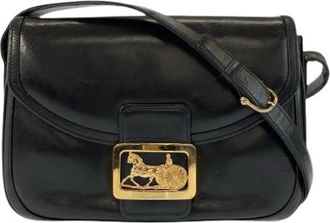 Celine Pre-owned Cross Body Bags, female, Black, Size: ONE SIZE Pre-owned Carriage Motif Leather Shoulder Bag