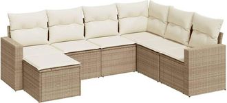vidaXL Vidaxl - Set Sof&aacute;s De Jard&iacute;n 7 Piezas Y Cojines Rat&aacute;n Sint&eacute;tico Beige