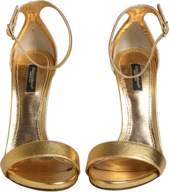 Dolce & Gabbana Gold Leather Keira High Heels Sandals Womens Shoes (Pre-Owned)