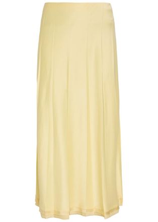 Vince Pleated Satin Midi Skirt - Yellow - S (UK8-10 / S)
