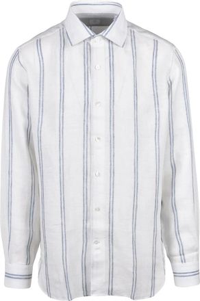 Eleventy White Blue Linen Gauzed Shirt