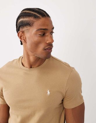Polo Ralph Lauren Icon - T-shirt custom slim fit color cuoio con logo-Brown
